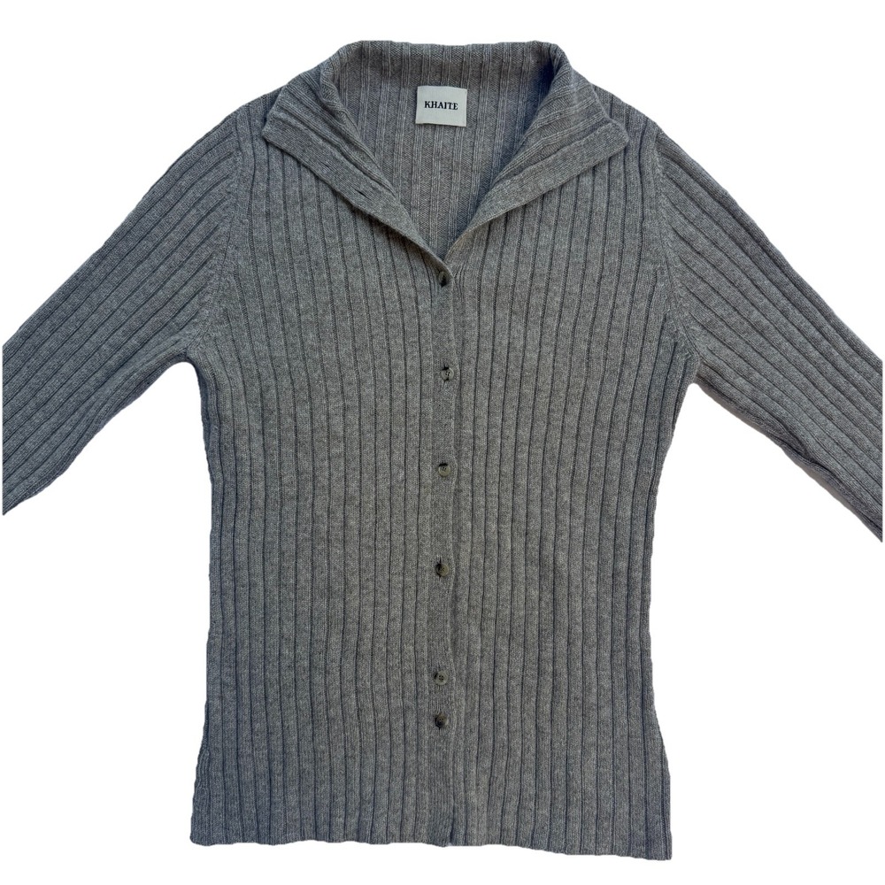 Khaite Rare Juni 100% Cashmere Cardigan‎ Sweater Medium Oatmeal Lightweight Lux - Picture 4 of 10